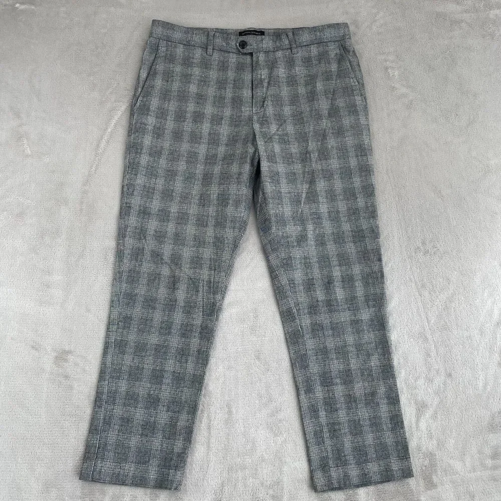 Banana Republic Plaid Grayson Pants Men 34x27‎ (Tag 33) Grey Slim Tapered Fit